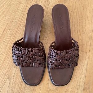 COLE HAAN Vintage Brown Woven Leather Wedges